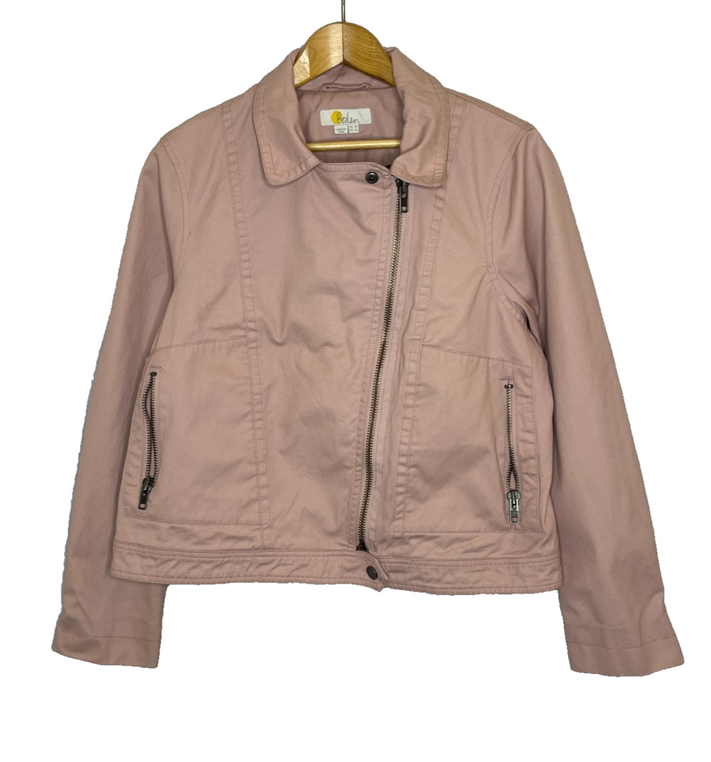 Women's US 14 Boden Wren Pink Waxed Cotton Moto Pastel Jacket